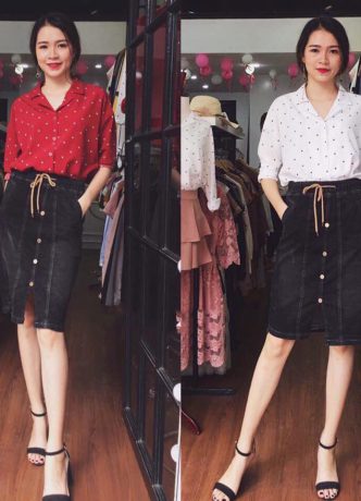 Áo sơmi nữ chấm bi