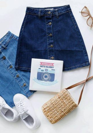 Chân Váy Denim Cúc Trước