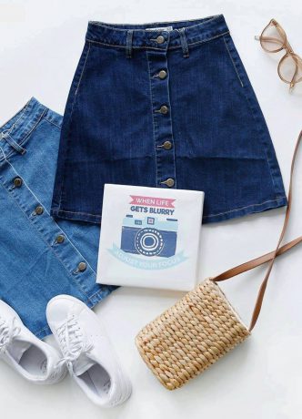 Chân Váy Denim Cúc Trước