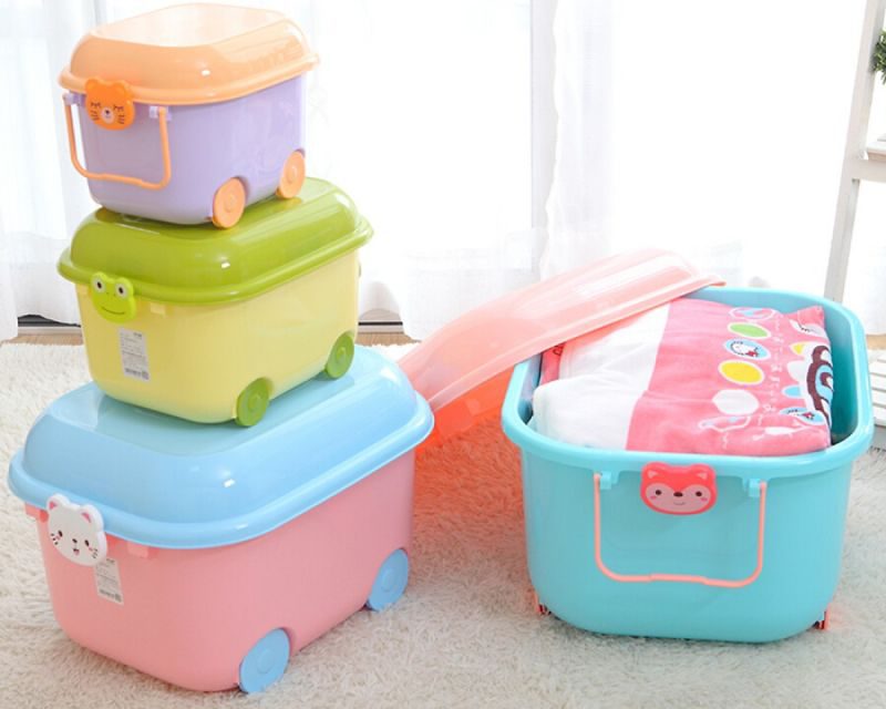 Hộp đựng đồ chơi trẻ em bằng nhựa có bánh xe